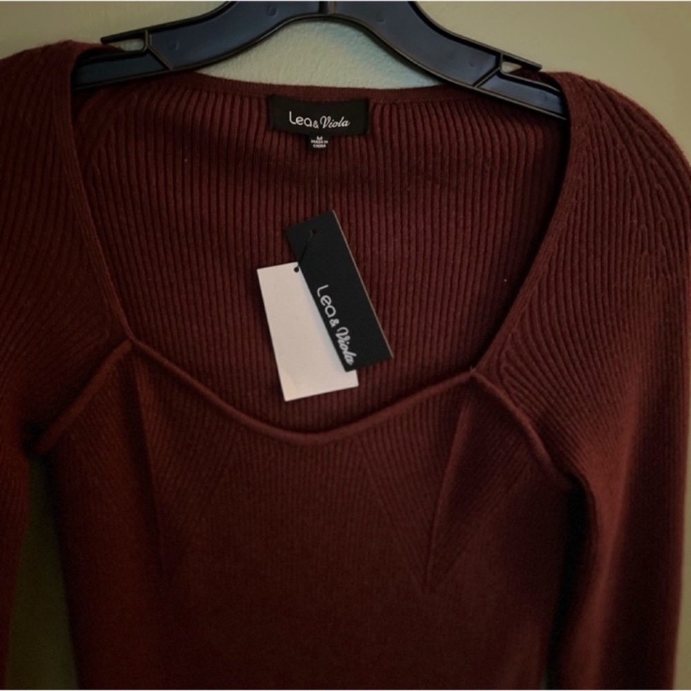 NWT Lea & Viola sweetheart cashmere square neck ribbed knit sweater blouse - Picture 11 of 15